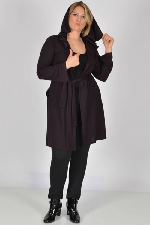 Nidya Moda Büyük Beden Kadın Mürdüm Kapşonlu Kuşaklı Örme Spor Ceket-1016ÇM Nidya Moda Büyük Beden Kadın Mürdüm Kapşonlu Kuşaklı Örme Spor Ceket-1016ÇM