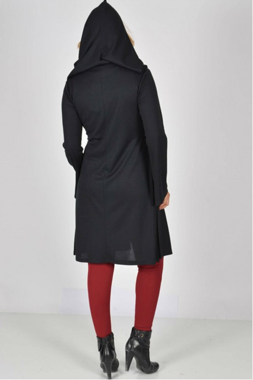 Nidya Moda Büyük Beden Kadın Siyah Kapşonlu Kuşaklı Örme Spor Ceket-1016ÇS Nidya Moda Büyük Beden Kadın Siyah Kapşonlu Kuşaklı Örme Spor Ceket-1016ÇS