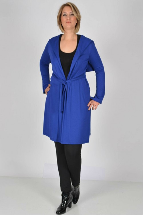 Nidya Moda Büyük Beden  Kadın Saks Kapşonlu Kuşaklı Spor Ceket-1016ÇSX Nidya Moda Büyük Beden  Kadın Saks Kapşonlu Kuşaklı Spor Ceket-1016ÇSX