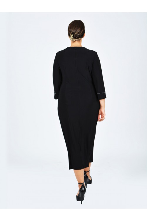 Nidya Moda Büyük Beden Kadın Siyah Roba Dantel Kol   Taş İşli Sandy Abiye Elbise-4025AS