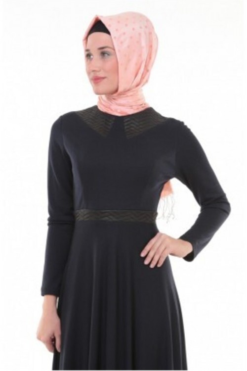 Nidya Moda Tesettür Kadın Lacivert Yaka Kemer Derili Örme Abiye Elbise-4041TL Nidya Moda Tesettür Kadın Lacivert Yaka Kemer Derili Örme Abiye Elbise-4041TL