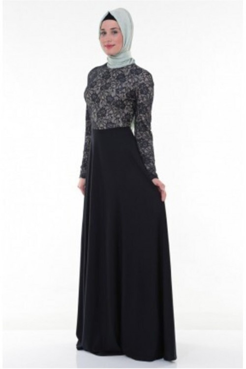 Nidya Moda Tesettür Kadın Lacivert Üst Dantel Örme Abiye Elbise-4045TL Nidya Moda Tesettür Kadın Lacivert Üst Dantel Örme Abiye Elbise-4045TL