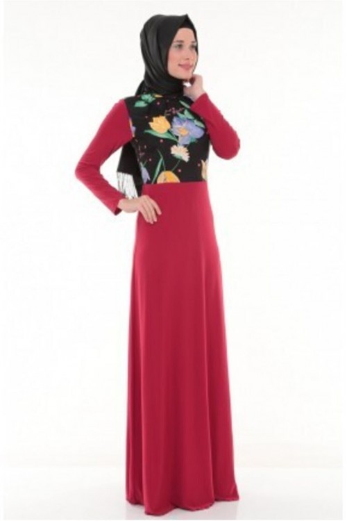 Nidya Moda Tesettür Kadın Kırmızı Üst Vual Çiçekli Sandy Abiye Elbise-4046TK Nidya Moda Tesettür Kadın Kırmızı Üst Vual Çiçekli Sandy Abiye Elbise-4046TK