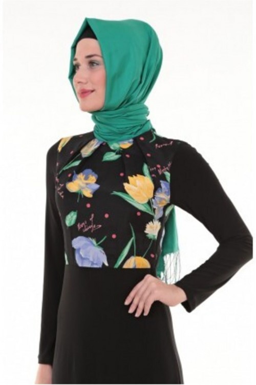 Nidya Moda Tesettür Kadın Siyah Üst Çiçekli Sandy Abiye Elbise-4046TS Nidya Moda Tesettür Kadın Siyah Üst Çiçekli Sandy Abiye Elbise-4046TS
