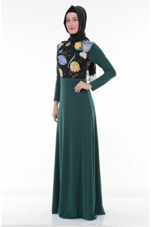 Nidya Moda Tesettür Kadın Yeşil Üst Çiçekli Sandy Abiye Elbise-4046TY Nidya Moda Tesettür Kadın Yeşil Üst Çiçekli Sandy Abiye Elbise-4046TY