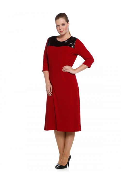 Nidya Moda Büyük Beden Kadın Kırmızı Roba Pullu Payetli Sandy Abiye Elbise-4055K