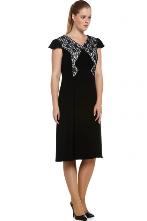 Nidya Moda Büyük Beden Kadın  Siyah Roba Kol  Dantelli Krep Abiye Elbise-4062S Nidya Moda Büyük Beden Kadın  Siyah Roba Kol  Dantelli Krep Abiye Elbise-4062S