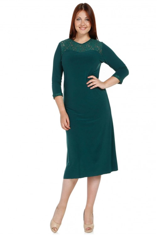 Nidya Moda Büyük Beden Kadın Yeşil  Roba Manşet Dantelli Sandy  Abiye Elbise-4078DY