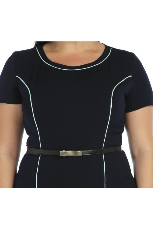 Nidya Moda Büyük Beden  Kadın Lacivert Kuplar Yeşil Biyeli Krep Abiye  Elbise-4084YL