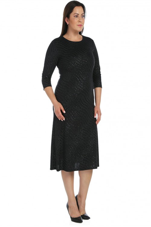 Nidya Moda Büyük Beden Kadın Siyah Dalga Sim Dokulu  Sandy Abiye Elbise-4087S Nidya Moda Büyük Beden Kadın Siyah Dalga Sim Dokulu  Sandy Abiye Elbise-4087S