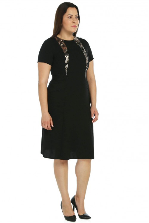 Nidya Moda Büyük Beden Kadın Siyah  Pullu Payet Kombin Krep Abiye Elbise-4090S Nidya Moda Büyük Beden Kadın Siyah  Pullu Payet Kombin Krep Abiye Elbise-4090S