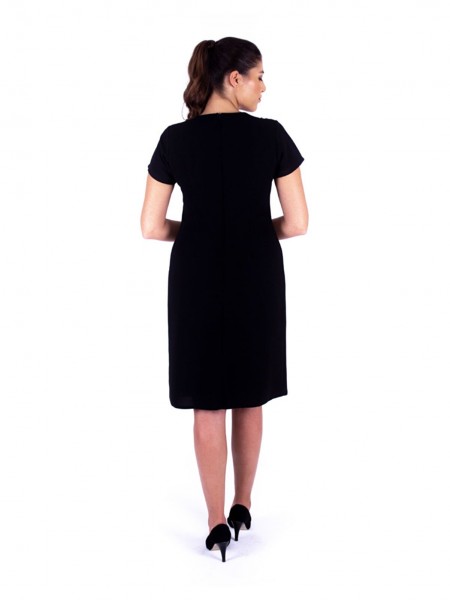 Nidya Moda Büyük Beden Kadın Siyah Omuz Oymalı Taş İşli Krep Abiye Elbise 4107S