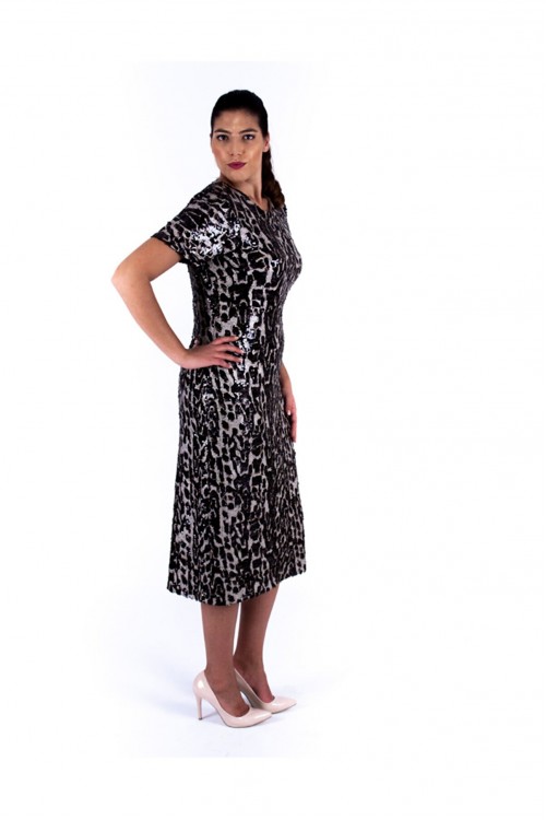 Nidya Moda Büyük Beden Kadın Vizon Leopar Desen Pullu Payet Abiye Elbise 4121V Nidya Moda Büyük Beden Kadın Vizon Leopar Desen Pullu Payet Abiye Elbise 4121V