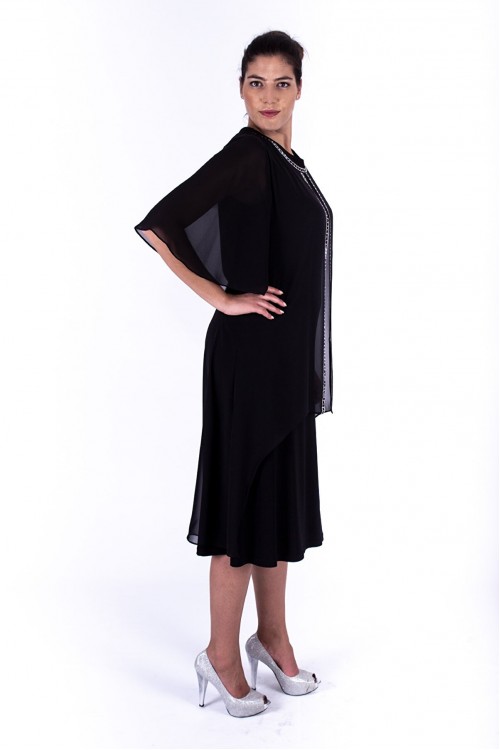 Nidya Moda Büyük Beden Kadın Siyah Üst Asimetrik Şifon Taşlı Sandy  Abiye Elbise 4132S