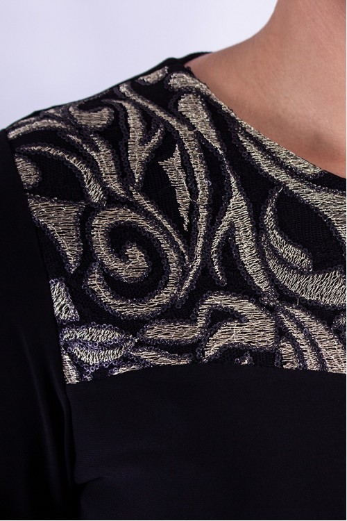 Nidya Moda Büyük Beden Kadın Siyah Roba Brokar Dantel Kombinli Sandy Abiye Elbise 4143S