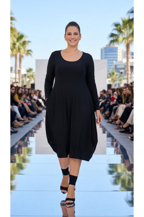 Nidya Moda Büyük Beden Kadın Siyah Dantel Cepli  Asimetrik Sandy Elbise-4021S