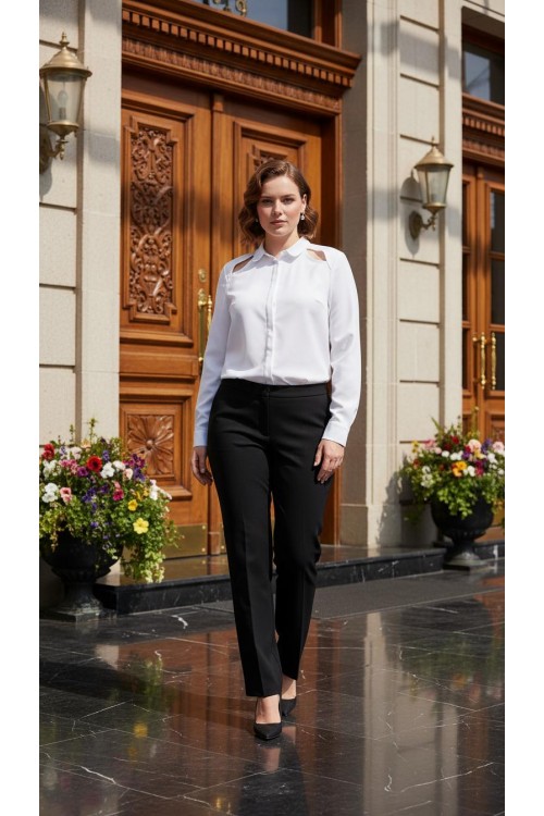 Nidya Moda Büyük Beden Kadın Siyah Klasik Kumaş Pantolon-2005S