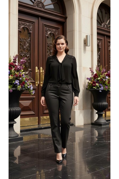 Nidya Moda Büyük Beden kadın Antrasit Gri Çift Filoto Kumaş Pantolon-2019G