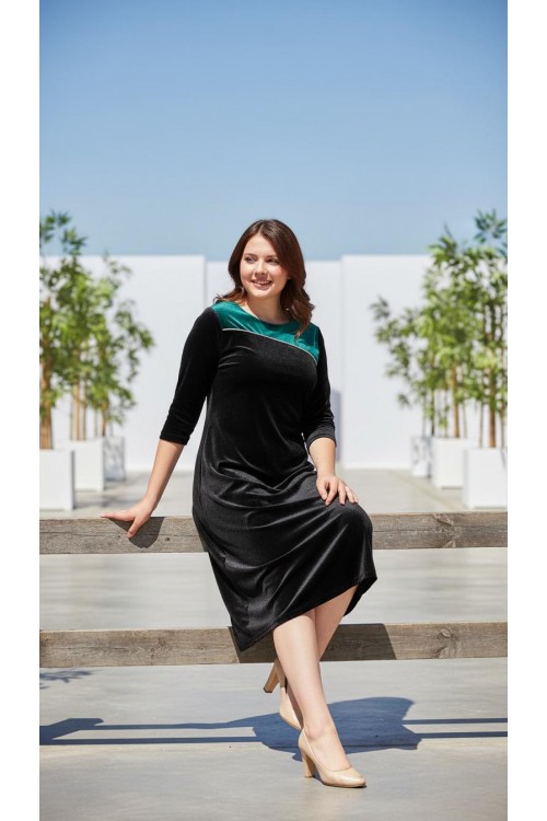 Nidya Moda Büyük Beden Kadın Siyah Roba Yeşil Kombin Taş Şerit Kadife Abiye Elbise-4073S Nidya Moda Büyük Beden Kadın Siyah Roba Yeşil Kombin Taş Şerit Kadife Abiye Elbise-4073S