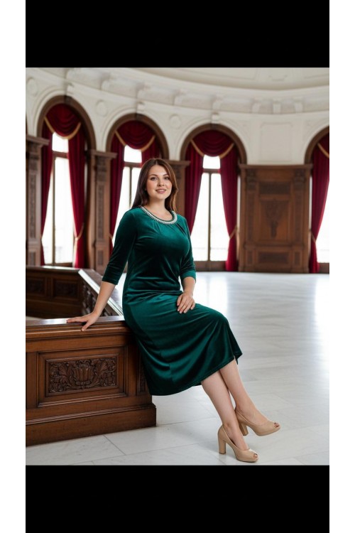 Nidya Moda Büyük Beden Kadın Yeşil İncili Yaka Kadife Abiye Elbise-4074Y Nidya Moda Büyük Beden Kadın Yeşil İncili Yaka Kadife Abiye Elbise-4074Y
