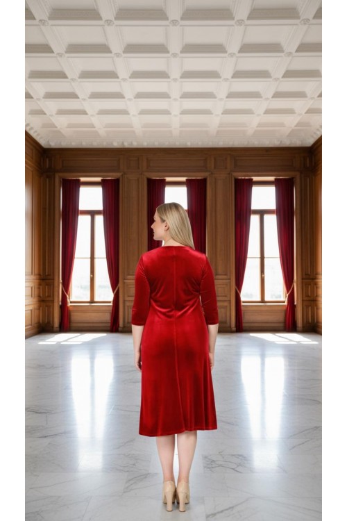 Nidya Moda Büyük Beden Kadın Kırmızı Çiçekli Bahar Yaka Kadife Abiye Elbise-4076AK Nidya Moda Büyük Beden Kadın Kırmızı Çiçekli Bahar Yaka Kadife Abiye Elbise-4076AK