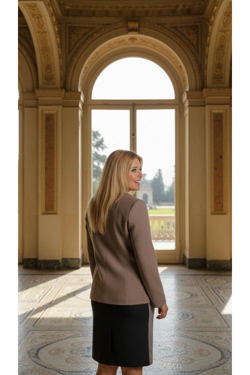 Nidya Moda Büyük Beden Kadın Vizon  Yandan Düğmeli Kısa Kaban-5009V