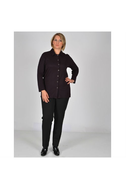 Nidya Moda Büyük Beden Kadın Mürdüm Yakalı Gömlek-1015M Nidya Moda Büyük Beden Kadın Mürdüm Yakalı Gömlek-1015M