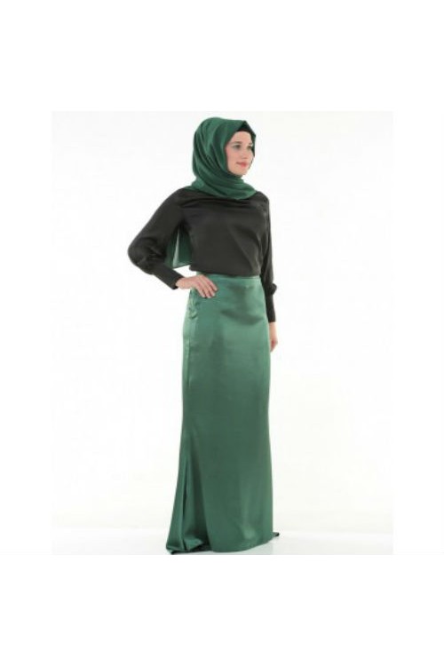 Nidya Moda Büyük Beden Tesettür Kadın Yeşil  Balık Saten Abiye  Etek-3003TY Nidya Moda Büyük Beden Tesettür Kadın Yeşil  Balık Saten Abiye  Etek-3003TY