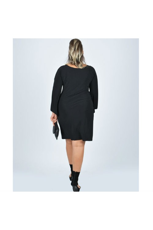 Nidya Moda Büyük Beden Kadın Siyah Taşlı Kayık Yaka Zambak Kol Sandy Abiye Elbise-4001S