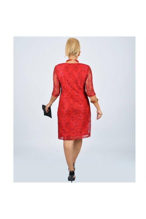 Nidya Moda Büyük Beden Kadın Kırmızı Yarım Kol  Dantel Abiye Elbise-4009DK Nidya Moda Büyük Beden Kadın Kırmızı Yarım Kol  Dantel Abiye Elbise-4009DK
