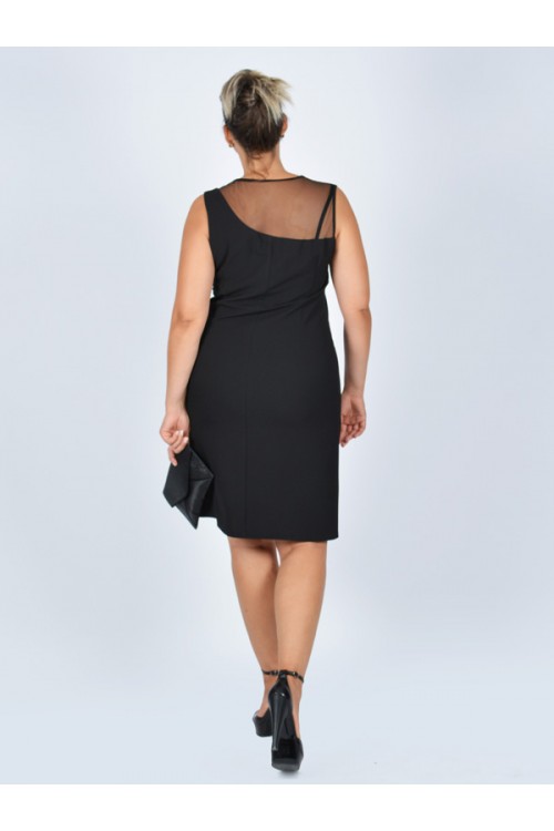 Nidya Moda Büyük Beden Kadın Siyah Roba Taş İşli  Tül  Kombin  Krep Abiye Elbise-4011BS