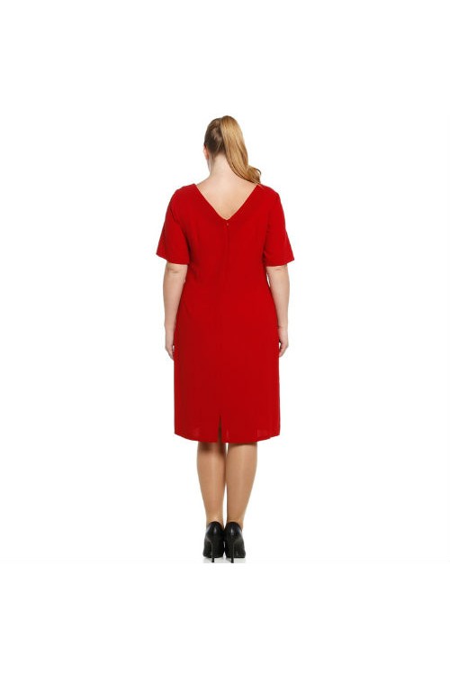 Nidya Moda Büyük Beden Kadın Kırmızı Pullu Payet Siyah Kemer Sırt V Krep Abiye Elbise-4020PK Nidya Moda Büyük Beden Kadın Kırmızı Pullu Payet Siyah Kemer Sırt V Krep Abiye Elbise-4020PK