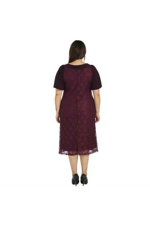 Nidya Moda Büyük Beden Kadın Mürdüm  Yaka Taşlı Dantel  Abiye Elbise-4026DM Nidya Moda Büyük Beden Kadın Mürdüm  Yaka Taşlı Dantel  Abiye Elbise-4026DM