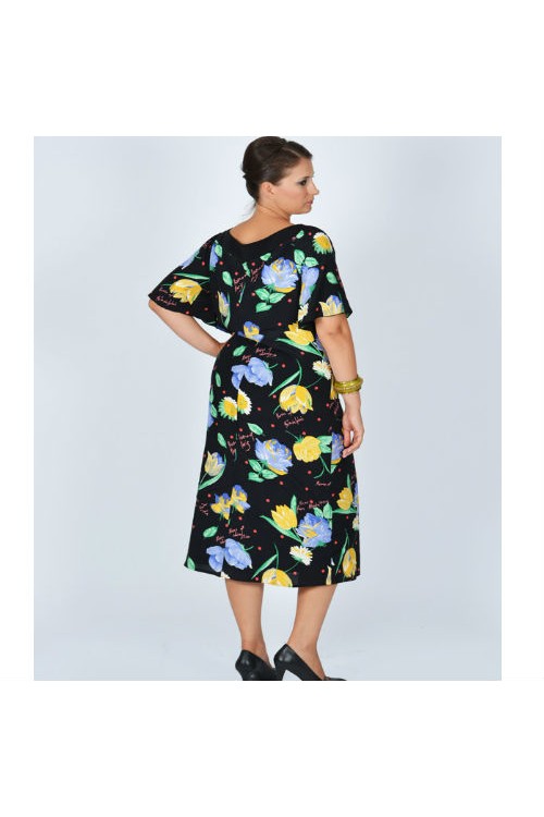 Nidya Moda Büyük Beden Kadın Siyah  Volan Kol Çiçekli Vual  Elbise-4026ÇS Nidya Moda Büyük Beden Kadın Siyah  Volan Kol Çiçekli Vual  Elbise-4026ÇS