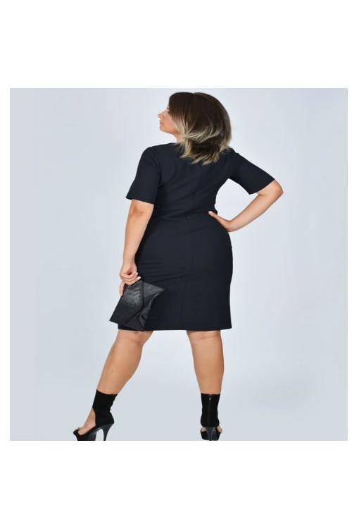 Nidya Moda Büyük Beden Kadın Lacivert  Taşlı Krep Abiye Elbise-4027L