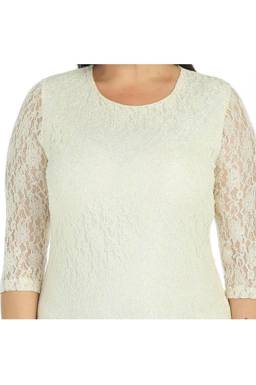 Nidya Moda Büyük Beden Kadın Ekru Dantel Kloş Abiye Elbise-4036E Nidya Moda Büyük Beden Kadın Ekru Dantel Kloş Abiye Elbise-4036E