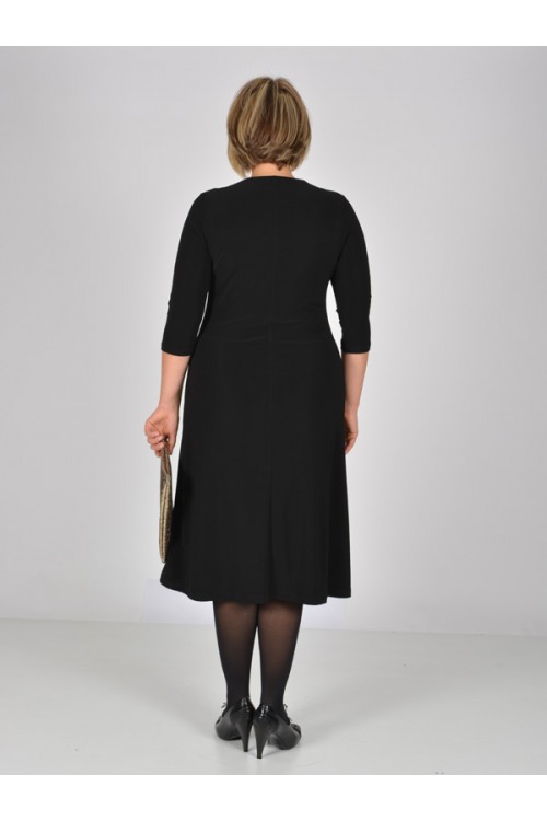 Nidya Moda Büyük Beden Kadın Siyah  V Boncuk Taşlı Yaka  Sandy Abiye Elbise-4038S