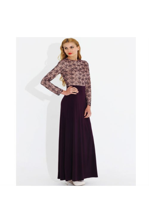 Nidya Moda Büyük Beden Tesettür Kadın Mürdüm Üst Dantelli Sandy Uzun Abiye Elbise-4049M Nidya Moda Büyük Beden Tesettür Kadın Mürdüm Üst Dantelli Sandy Uzun Abiye Elbise-4049M