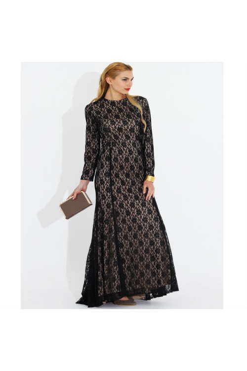 Nidya Moda Büyük Beden Tesettür Kadın Pudra Dantel Uzun Abiye  Balık Elbise-4050P Nidya Moda Büyük Beden Tesettür Kadın Pudra Dantel Uzun Abiye  Balık Elbise-4050P