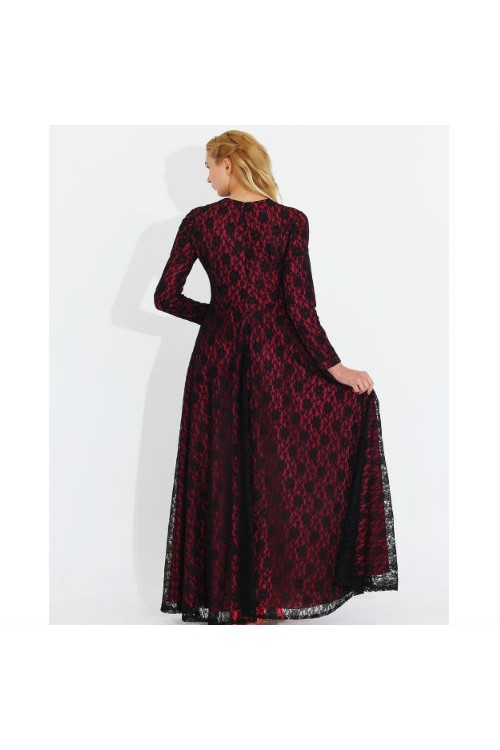 Nidya Moda Büyük Beden Tesettür Kadın Fuşya Dantelli Uzun Abiye Elbise-4051F Nidya Moda Büyük Beden Tesettür Kadın Fuşya Dantelli Uzun Abiye Elbise-4051F