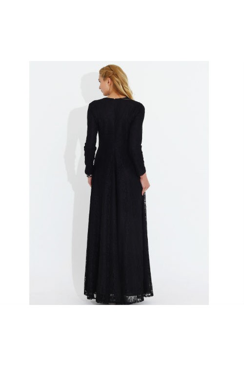 Nidya Moda Büyük Beden Tesettür Kadın Mürdüm  Dantelli Uzun Abiye Elbise-4051M Nidya Moda Büyük Beden Tesettür Kadın Mürdüm  Dantelli Uzun Abiye Elbise-4051M