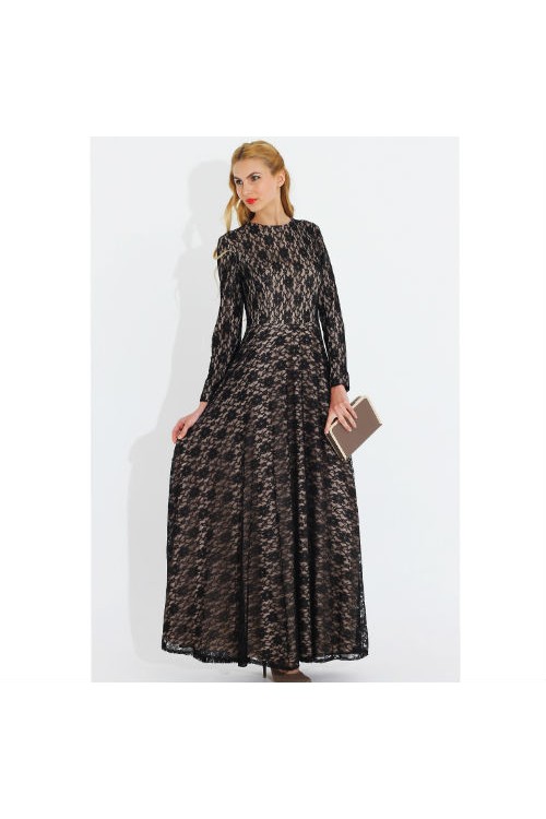 Nidya Moda Büyük Beden Tesettür Kadın Pudra Dantelli Uzun Abiye Elbise-4051P Nidya Moda Büyük Beden Tesettür Kadın Pudra Dantelli Uzun Abiye Elbise-4051P