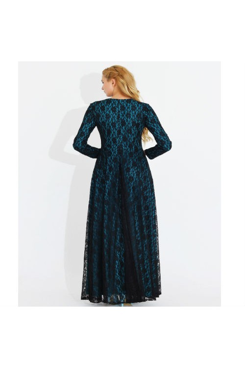 Nidya Moda Büyük Beden Tesettür Kadın Turkuaz Uzun Dantelli Abiye  Elbise-4051T Nidya Moda Büyük Beden Tesettür Kadın Turkuaz Uzun Dantelli Abiye  Elbise-4051T