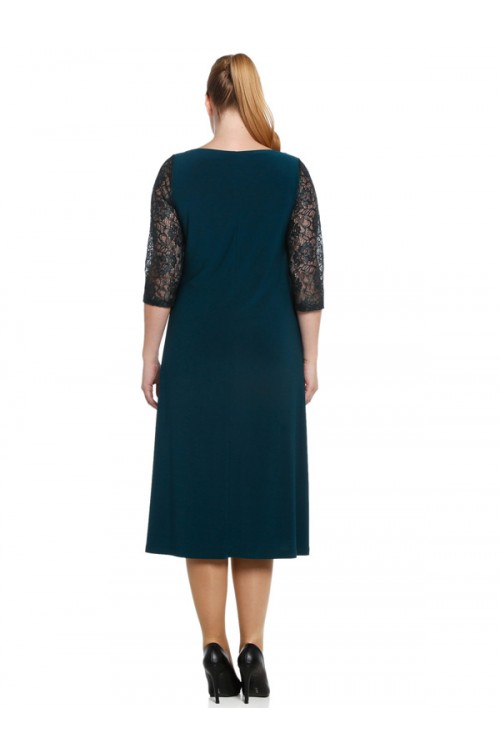 Nidya Moda Büyük Beden Kadın Yeşil  V Taşlı Yaka Dantel Kol Sandy Abiye  Elbise-4053DY Nidya Moda Büyük Beden Kadın Yeşil  V Taşlı Yaka Dantel Kol Sandy Abiye  Elbise-4053DY