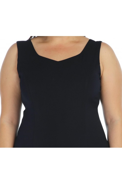 Nidya Moda Büyük Beden Kadın Lacivert Dalga Yaka Krep Abiye Elbise-4065KL