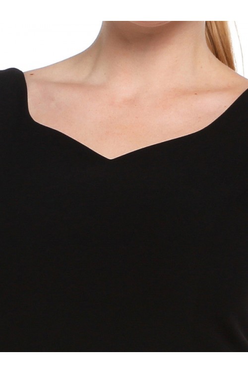 Nidya Moda Büyük Beden Kadın Siyah Dalga Yaka Krep Abiye Elbise-4065KS