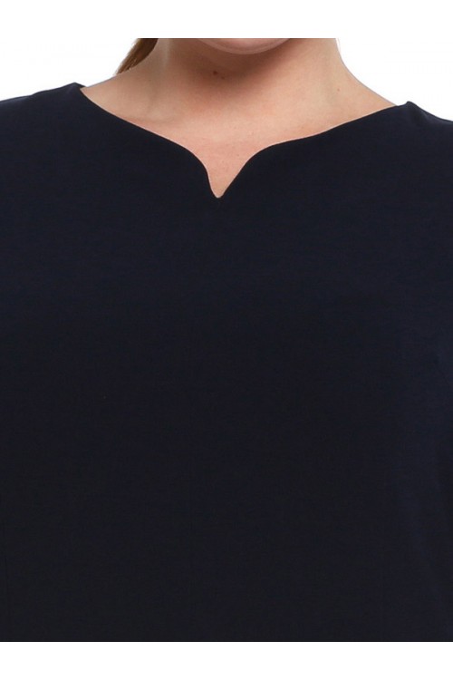 Nidya Moda Büyük Beden Kadın Lacivert Yaka Kol Ayraç Kesim Krep Abiye  Elbise-4067L