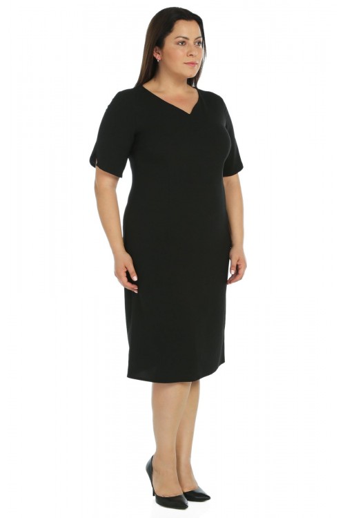 Nidya Moda Büyük Beden kadın Siyah Kol ve Yaka Ayraç Kesim Krep  Abiye  Elbise-4067S