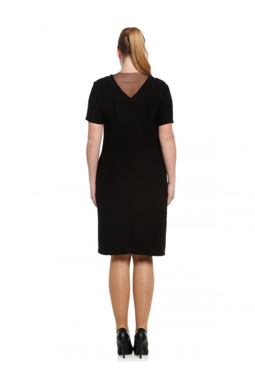 Nidya Moda Büyük Beden Kadın Siyah Sırt V Tül Kombin Taş İşli Krep Abiye Elbise-4068S Nidya Moda Büyük Beden Kadın Siyah Sırt V Tül Kombin Taş İşli Krep Abiye Elbise-4068S