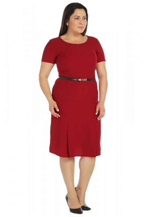 Nidya Moda Büyük Beden Kadın Bordo Ön Çift Yırtmaç Krep Abiye Elbise-4086B